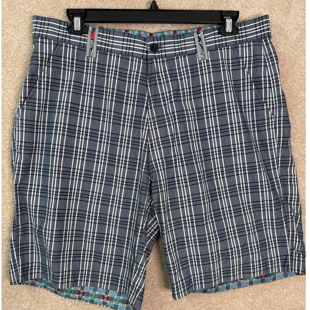 ROBERT GRAHAM Shorts Men's 38 Plaid Contrast Trim Preppy Summer Casual Golf
